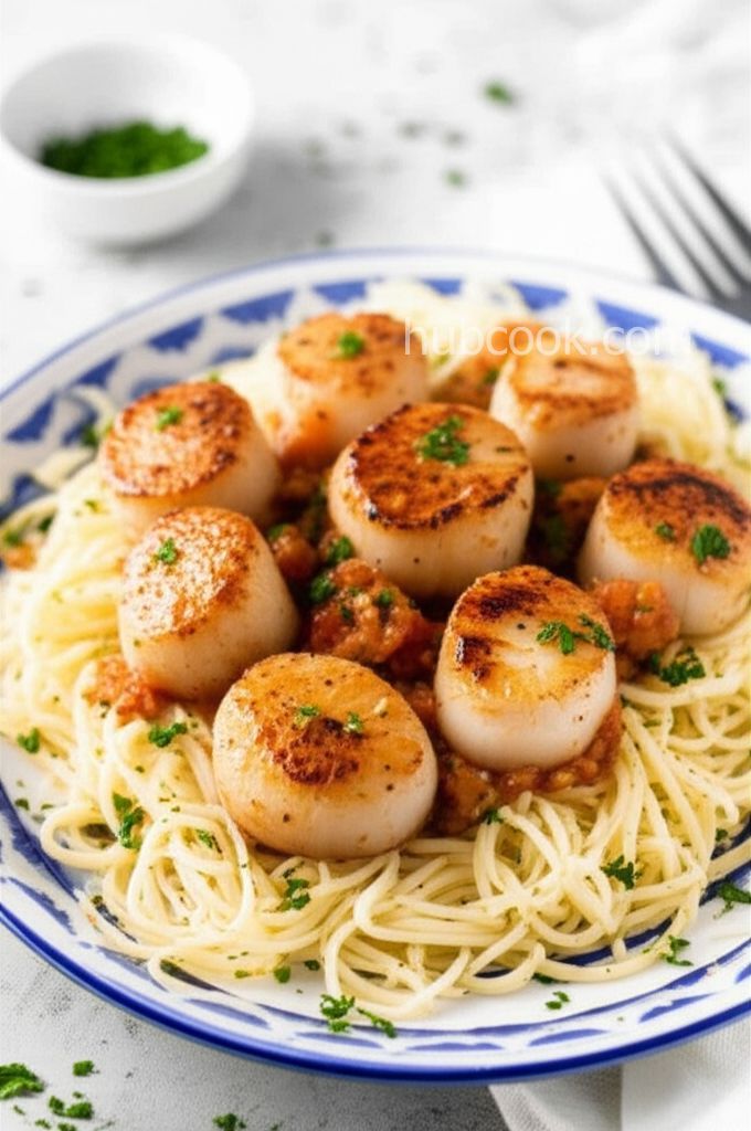 Scampi-Style Scallops Over Linguine