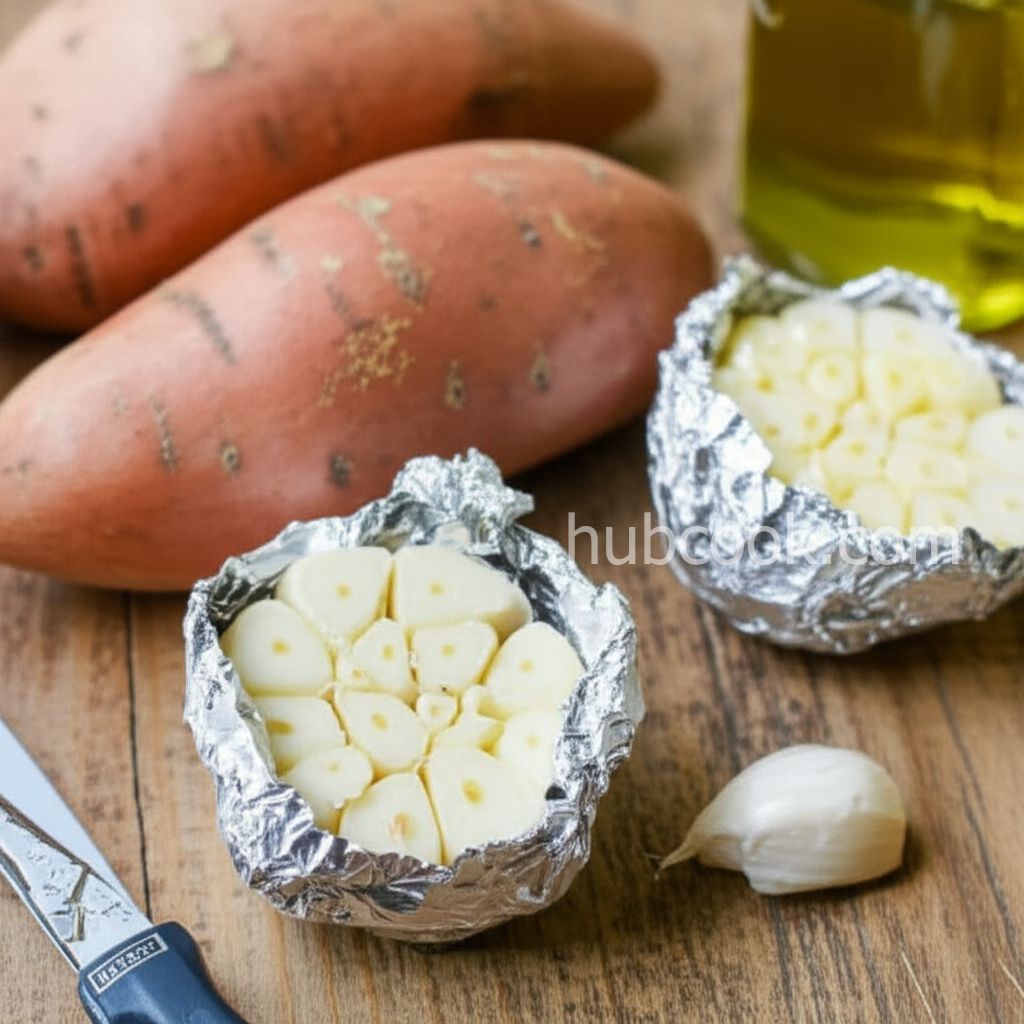 Roasted Garlic Sweet Potatoes