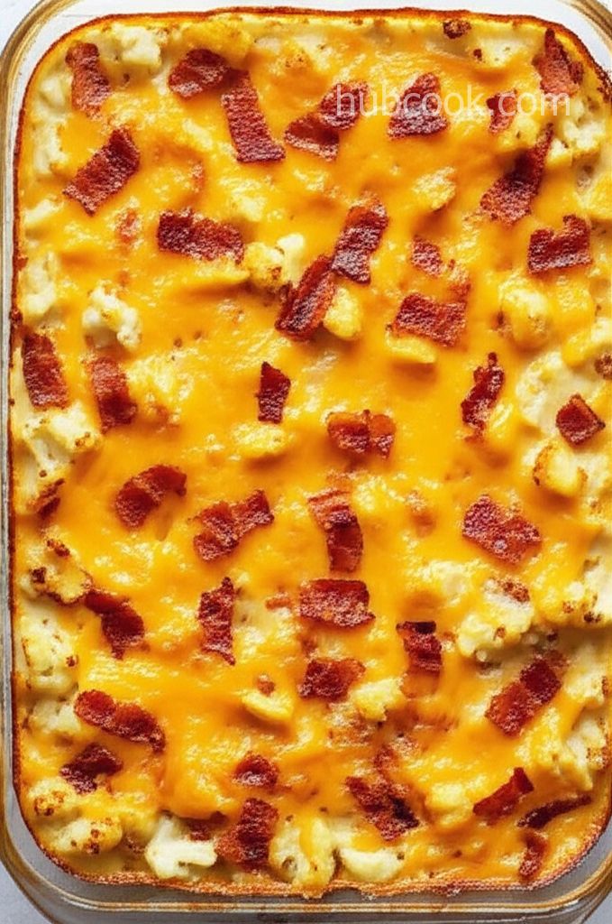 Bacon Swiss Potato Cauliflower Casserole