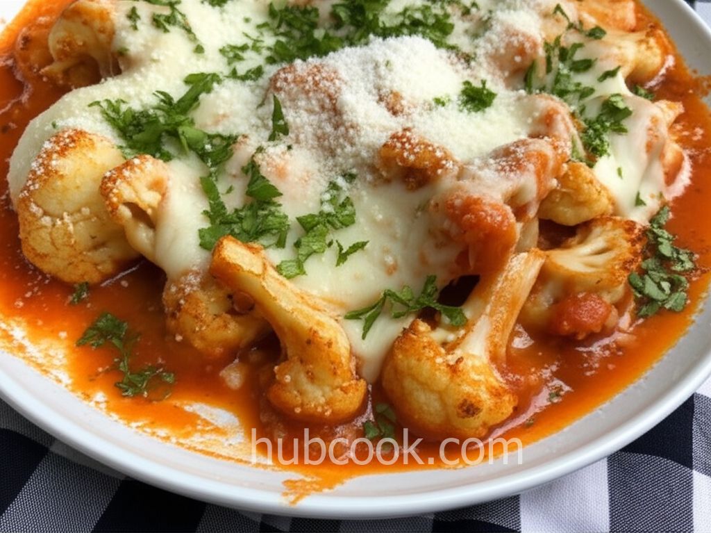 Broiled Cauliflower with Four Cheese Tomato Sauce
