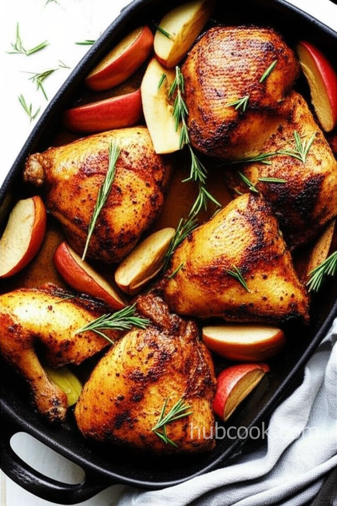 Roast Chicken with Apples, Leeks, and Rosemary