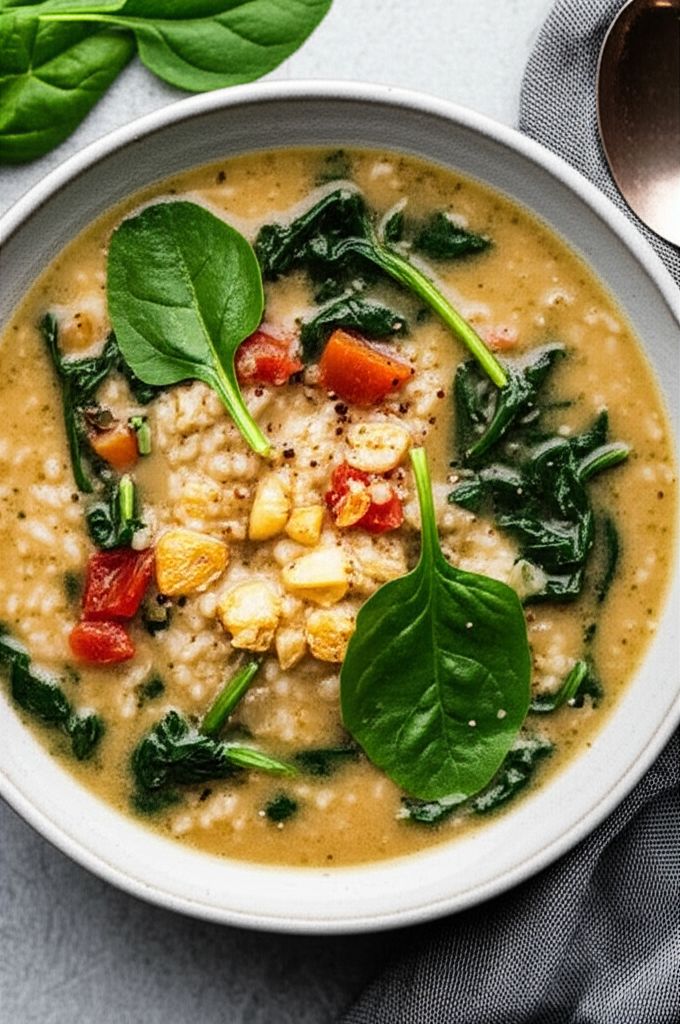 Roasted Garlic and Spinach Soup