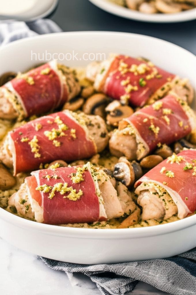 Chicken with Mushrooms, Prosciutto, and Cream Sauce