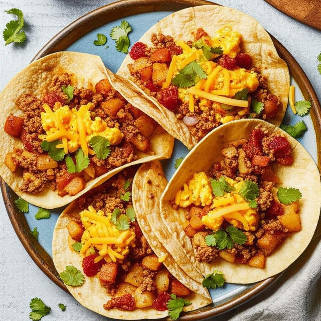 Chorizo Breakfast Tacos with Potato Hash and Eggs