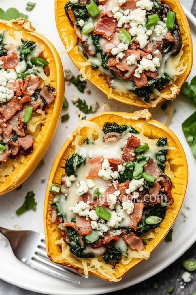 Keto Spaghetti Squash with Bacon and Blue Cheese