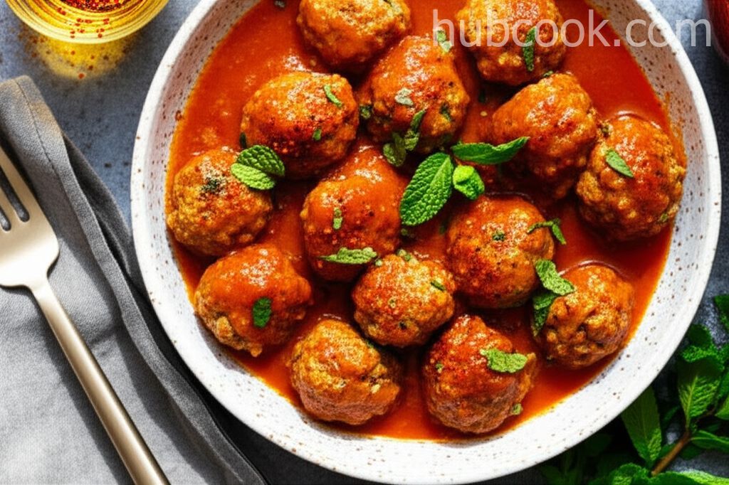 Little Lamb Meatballs in a Spicy Eggplant Tomato Sauce