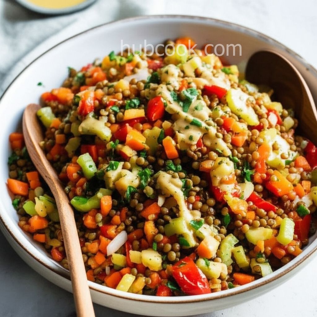 Mediterranean Style Roasted Red Pepper and Lentil Salad