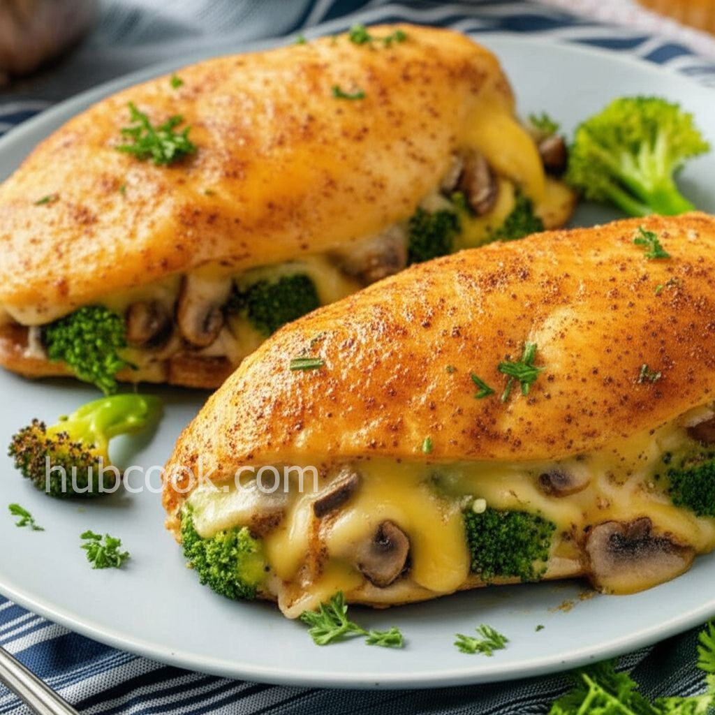 Mushroom, Broccoli, and Cheese Stuffed Chicken
