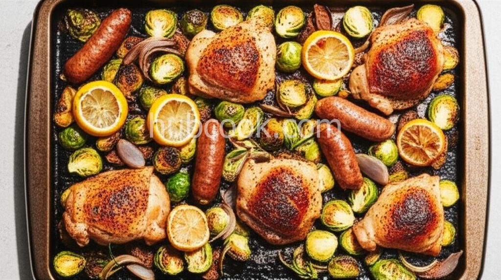 Sheet Pan Roasted Chicken Thighs with Brussels Sprouts