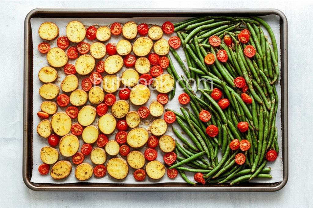 Vegan Green Bean, Tomato, and Basil Sheet Pan Dinner