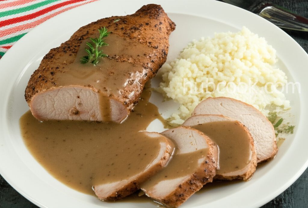 Garlic Pork Tenderloin with Mushroom Gravy