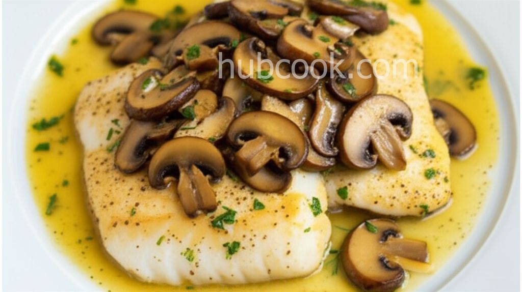 Pan-Roasted Halibut with Clamshell Mushrooms and Lemon Butter Sauce
