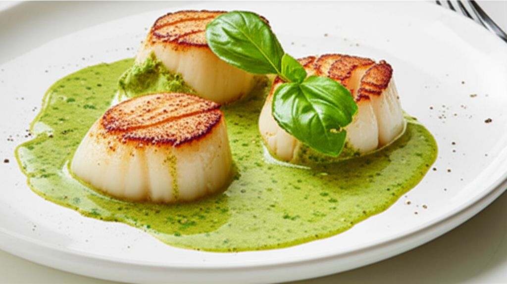Scallops with Pesto Cream Sauce