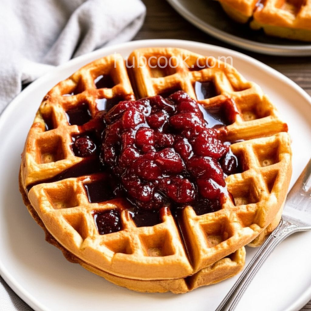 Sweet Potato Waffles with Cranberry Maple Syrup