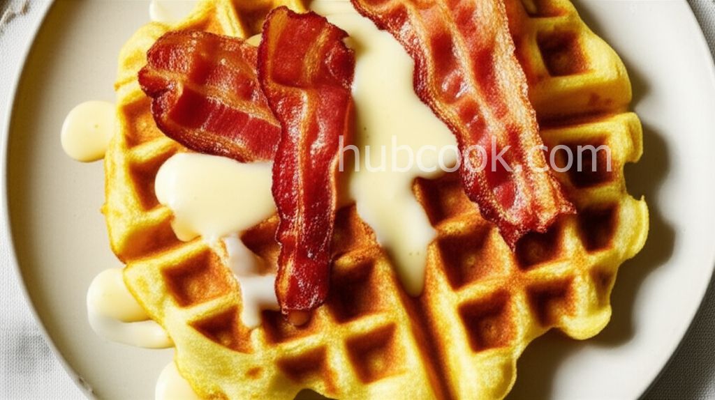 Cornmeal Bacon Waffles with Cheese Sauce