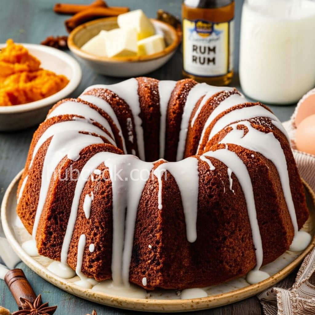 Holiday Pumpkin Cake with Rum-Cream Cheese Glaze