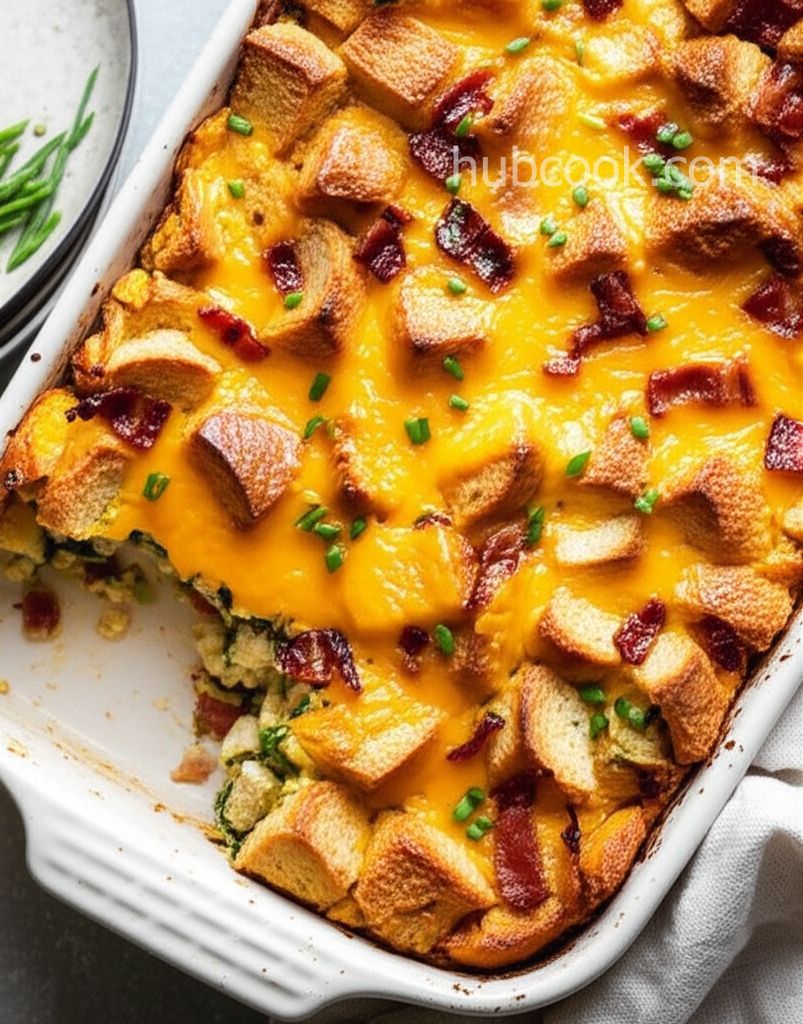 Bacon, Cheddar and Spinach Strata
