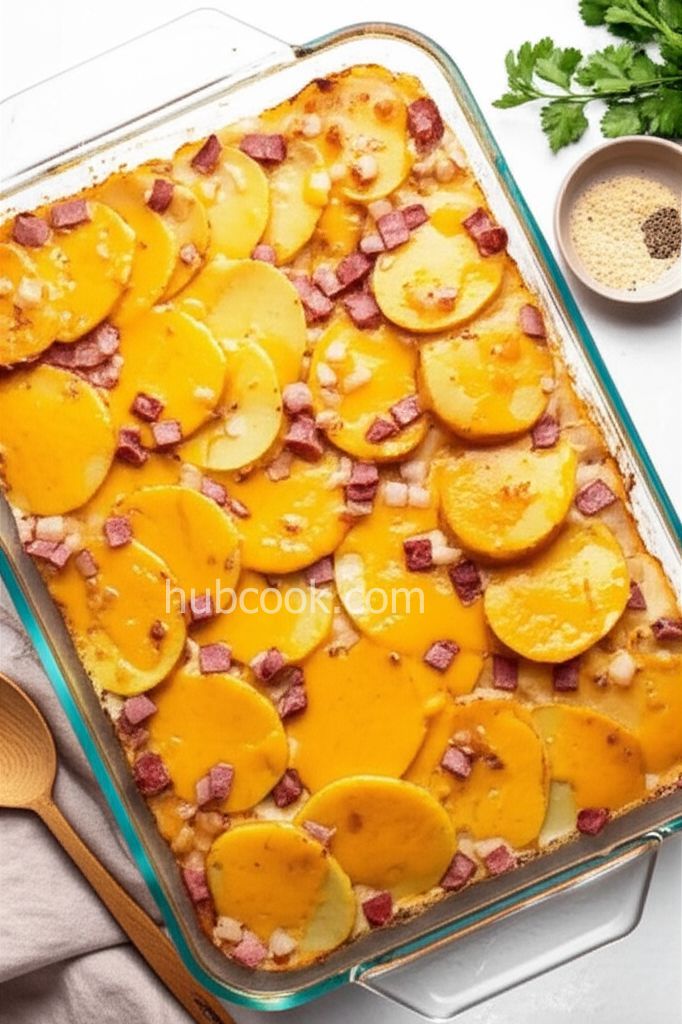 Easy Cheese and Ham Scalloped Potatoes