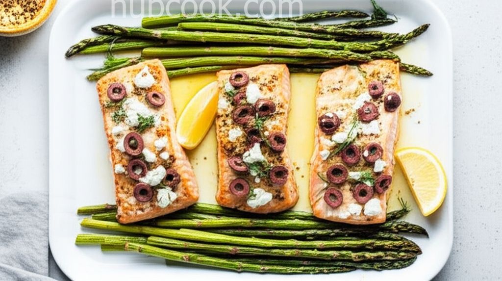 Greek Sheet Pan Salmon and Asparagus