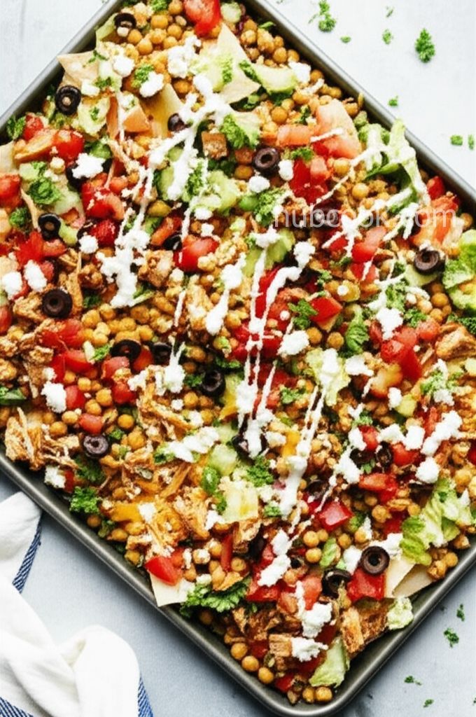 Sheet Pan Greek Salad Nachos