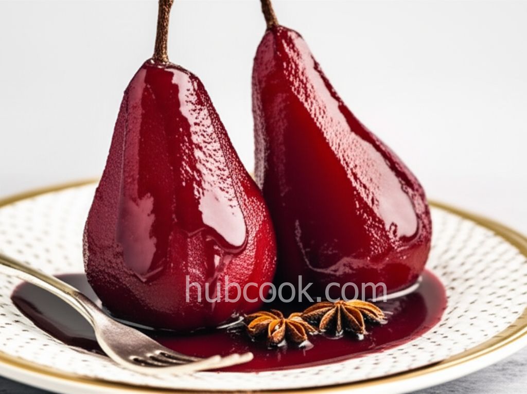 Red Wine Poached Pears with Chocolate Filling